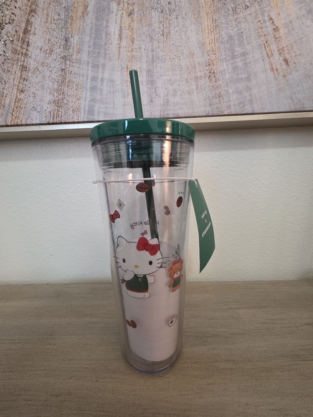 Green Hello Kitty Double Wall Tumbler with Straw NWT